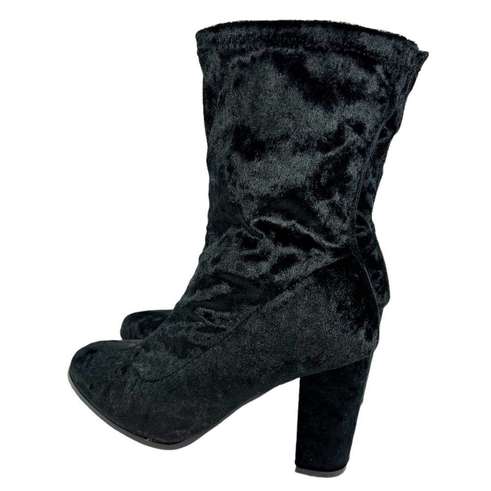Boohoo Black Velvet Stretch Boots Block Heel Size 7